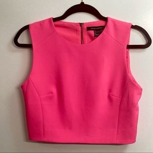 French Connection Whisper Sleeveless Zip-Detail Cropped Top in Neon Pink